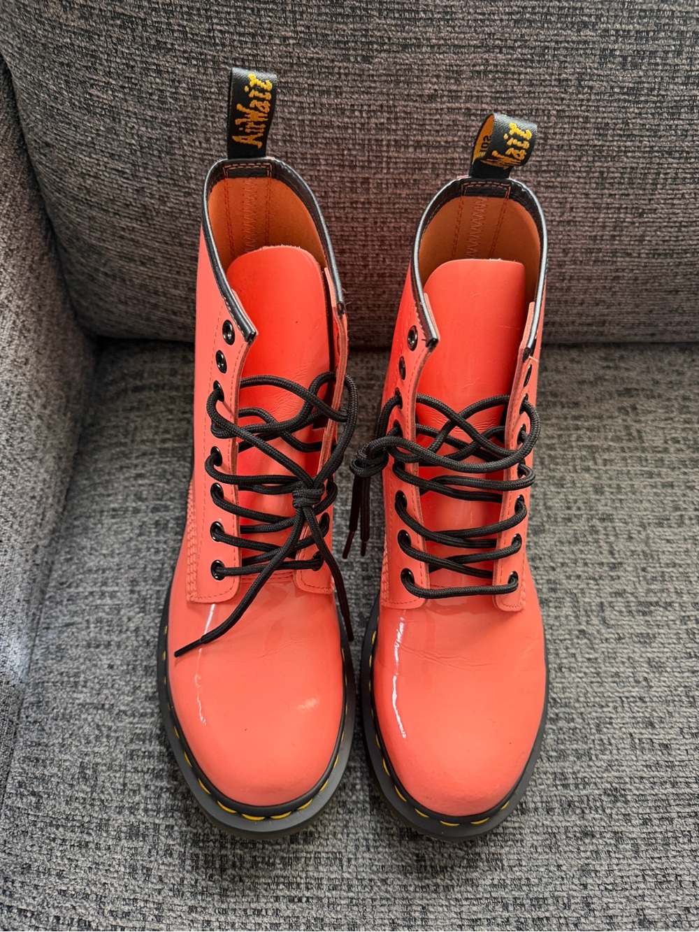 Dr. Martens Coral Orange Patent Lace-Up Combat Boots